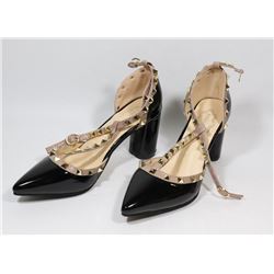 FASHION WOMENS BLACK & BLUSH GOLD STUDDED STRAP