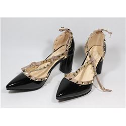 FASHION WOMENS BLACK & BLUSH GOLD STUDDED STRAP