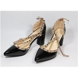 FASHION WOMENS BLACK & BLUSH GOLD STUDDED STRAP