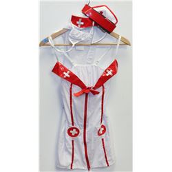PEECABOO 5PC WOMENS ADULT COSTUME;  WHITE & RED