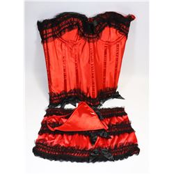 PEECABOO 2PC WOMENS RED & BLACK LACE