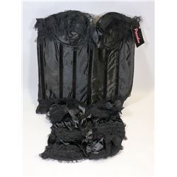 PEECABOO 2PC WOMENS BLACK SATIN/ LACE