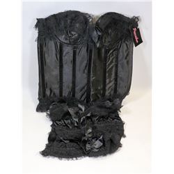 PEECABOO 2PC WOMENS BLACK SATIN/ LACE
