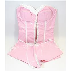 PEECABOO 2PC WOMENS BABY PINK & WHITE PLEATHER
