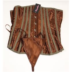 PEECABOO 2PC WOMENS BROWN W/ CHECKERED TRIM