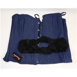 PEECABOO 2PC WOMENS BLUE DENIM BUSTIER W/ BLACK