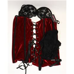 PEECABOO 2PC WOMENS WINE & BLACK LACE BUSTIER