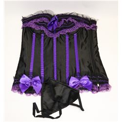 PEECABOO 2PC WOMENS BLACK & PURPLE SATIN W/ LACE