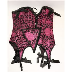 PEECABOO 2PC WOMENS BLACK & PINK EMBROIDERED