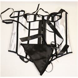 PEECABOO 2PC WOMENS METALLIC GREY & BLACK SATIN