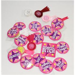 BAG OF ASSORTED NOVELTY BUTTONS & PINS