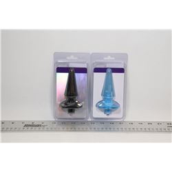 2PK OF "OH" BUTT PLUGS; BLACK & BLUE