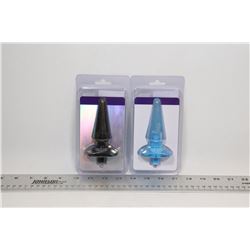 2PK OF "OH" BUTT PLUGS; BLACK & BLUE