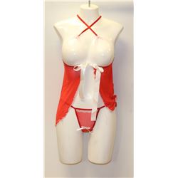 PEECABOO 2PC WOMENS RED & WHITE LACE UP FRONT