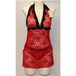 PEECABOO 2PC WOMENS RED & BLACK LACE INTIMATE