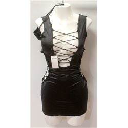 PEECABOO 2PC WOMENS BLACK STRETCHY OPEN SIDED