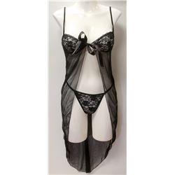 PEECABOO 2PC WOMENS BLACK SHEER TIE UP INTIMATE