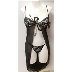 PEECABOO 2PC WOMENS BLACK SHEER TIE UP INTIMATE
