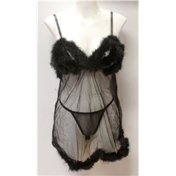 PEECABOO 2PC WOMENS BLACK SHEER & FEATHERED