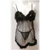 Image 1 : PEECABOO 2PC WOMENS BLACK SHEER & FEATHERED