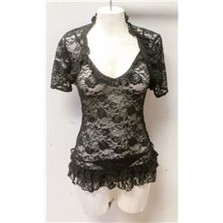 PEECABOO 3PC WOMENS BLACK LACE INTIMATE SLEEPWEAR