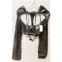 PEECABOO 2PC WOMENS BLACK PLEATHER HALTER TOP &