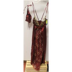 PEECABOO 2PC WOMENS BURGUNDY & GOLD SATIN STYLE