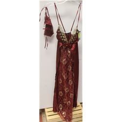 PEECABOO 2PC WOMENS BURGUNDY & GOLD SATIN STYLE