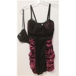 PEECABOO 2PC WOMENS BLACK & WINE SATIN STYLE