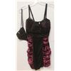 Image 1 : PEECABOO 2PC WOMENS BLACK & WINE SATIN STYLE