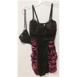 PEECABOO 2PC WOMENS BLACK & WINE SATIN STYLE