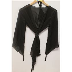 PEECABOO 1PC WOMENS BLACK SHEER & FRINGED