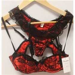 PEECABOO 2PC WOMENS RED W/ BLACK LACE