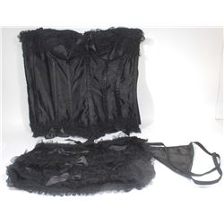 PEECABOO 3PC WOMENS BLACK SATIN & LACE BUSTIER