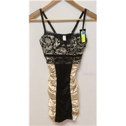 PEECABOO 1PC WOMENS BLACK & GOLD SATIN STYLE W/