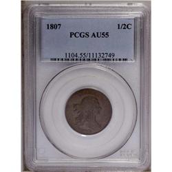 1807 1/2 C AU55 PCGS. C-1, B-1, R.1. A chocolate-brown 1807[1/2 C] AU55 PCGS.