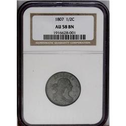 1807 1/2 C AU58 NGC. A late die state example with glo 1807[1/2 C] AU58 NGC.