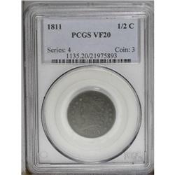 1811 1/2 C VF20 PCGS. B-2, C-2, Low R.3. Medium brown 1811[1/2 C] VF20 PCGS.
