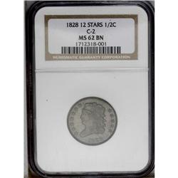 1828 1/2 C 12 Stars MS62 Brown NGC. C-2, B-3, R.2. A f 1828[1/2 C] 12 Stars MS62 Brown NGC.