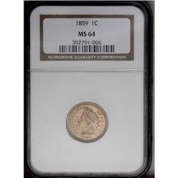 1859 1C MS64 NGC. A lustrous near-Gem with pinpoint-sh 1859[1C] MS64 NGC.