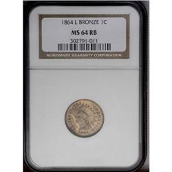 1864 1C L On Ribbon MS64 Red and Brown NGC. Potent lus 1864[1C] L On Ribbon MS64 Red and Brown NGC.