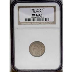 1887 1C MS62 Brown NGC. FS-009.5, Snow-1. OF AMERICA d 1887[1C]--Doubled Die Obverse--MS62 Brown NGC