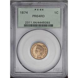 1874 1C PR64 Red PCGS. Snow-1. A well struck olive-gol 1874[1C] PR64 Red PCGS.