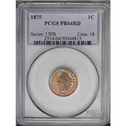 1875 1C PR64 Red PCGS. Luminous copper-gold surfaces a 1875[1C] PR64 Red PCGS.