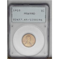 1910 1C MS65 Red PCGS. Pleasing orange-gold luster bat 1910[1C] MS65 Red PCGS.