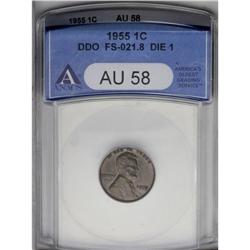 1955/55 1C Doubled Die Obverse AU58 ANACS. FS-021.8. R 1955/55[1C] Doubled Die Obverse AU58 ANACS.