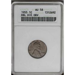 1955/55 1C Doubled Die Obverse AU58 ANACS. FS-021.8. A 1955/55[1C] Doubled Die Obverse AU58 ANACS.