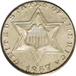 1857 3CS PR64 PCGS. With a low 1 in the date that just 1857[3CS] PR64 PCGS.