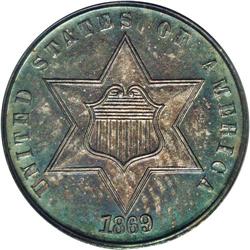 1869 3CS PR66 PCGS. The lovely iridescent toning on bo 1869[3CS] PR66 PCGS.