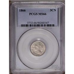 1866 3CN MS66 PCGS. This lustrous and gorgeously unble 1866[3CN] MS66 PCGS.